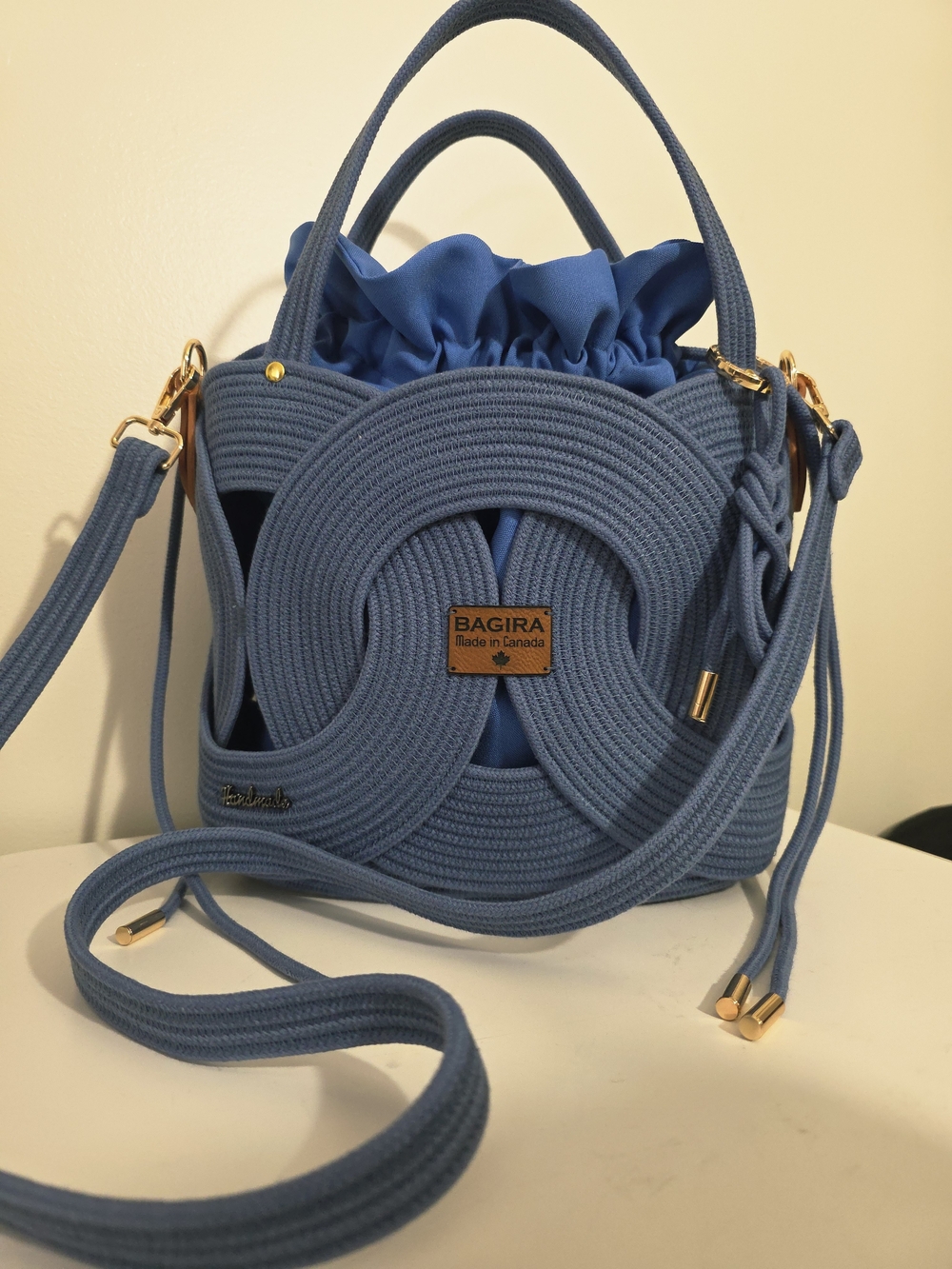 Blue Rope Tote Summer Bag with Drawstring Insert - Handmade By Me In Canada
